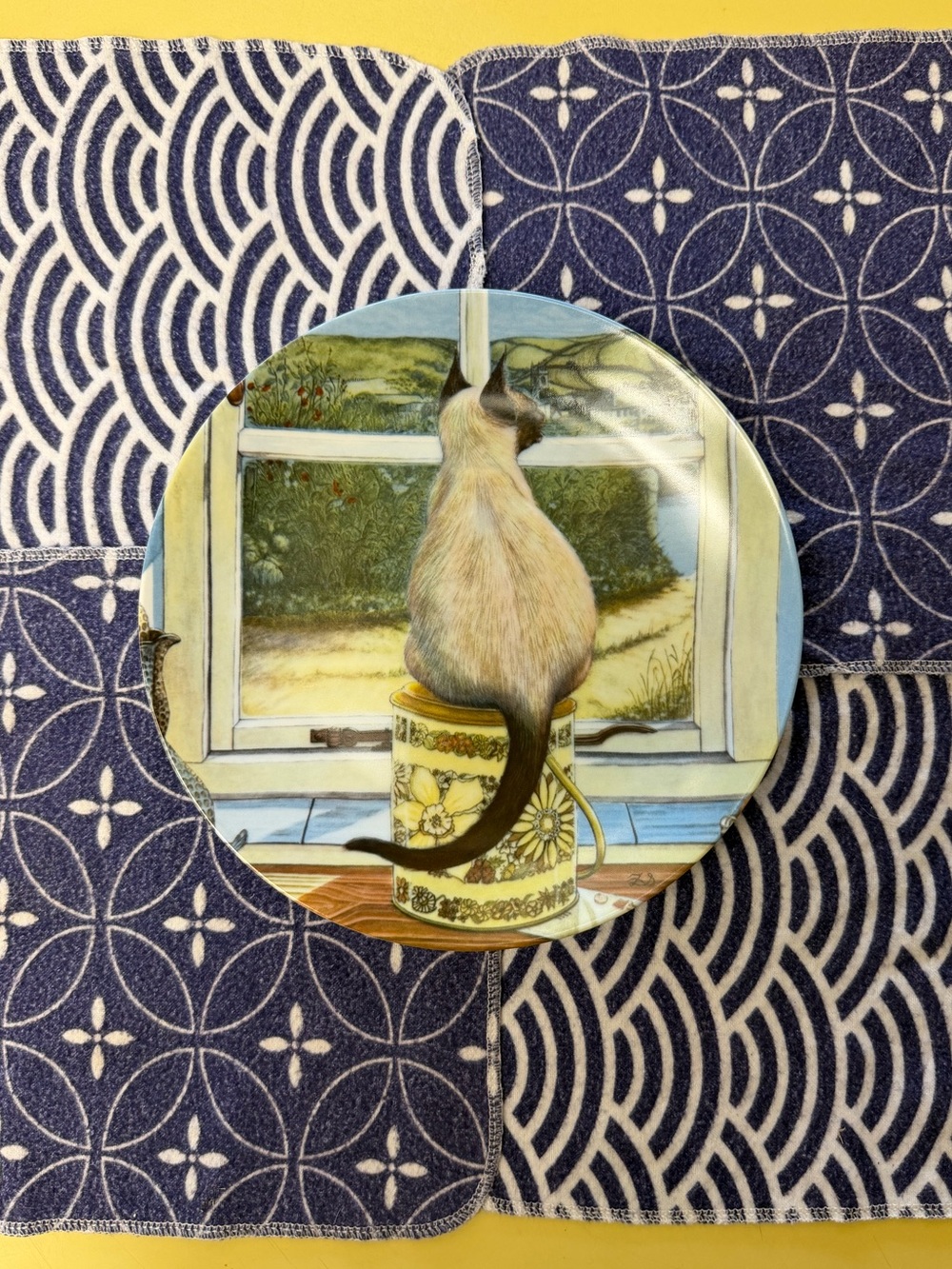 Vintage 1982 “Waiting” Cat Plate – Zoe Stokes – Siamese Cat Art Plate